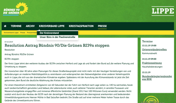 Grüne fordern den Planungsstopp für die B239n
