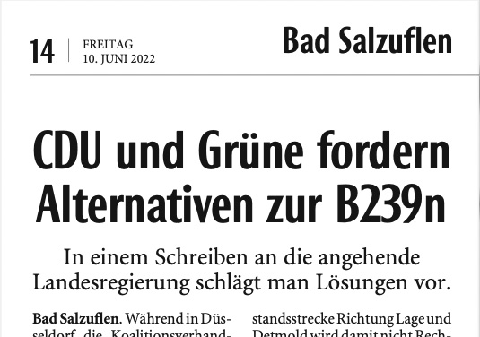 CDU und Grüne fordern Alternativen zur B239n
